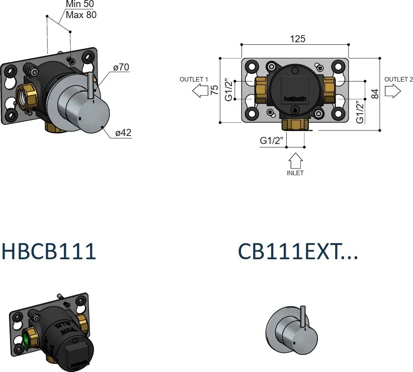 Hotbath Cobber afbouwdeel voor inbouw 2-weg omstelknop chroom