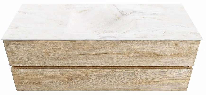 Mondiaz Vica DLux badmeubel 130cm washed oak 2 lades met wastafel ostra midden zonder kraangat