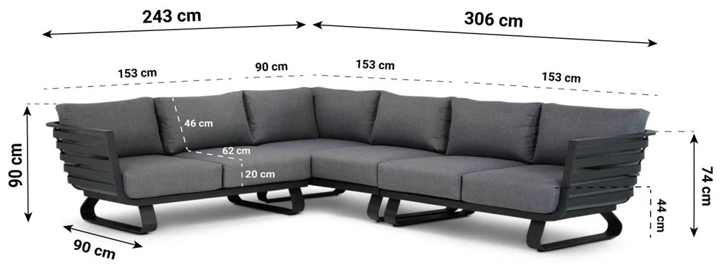 Hoek loungeset 6 personen Aluminium Grijs Santika Furniture Santika Sovita
