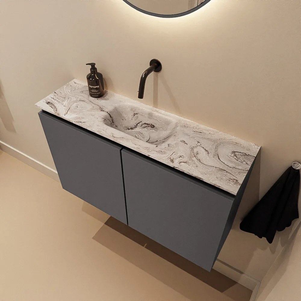 Mondiaz Ture DLux toiletmeubel 80cm dark grey met wastafel glace midden zonder kraangat