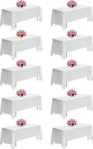VEVOR 10 x Tafelkleed Tafellinnen 1778x3048 mm, Herbruikbare Tafelkleedbeschermer, Machinewasbaar Tafelkleed Gemaakt van Polyester Stof voor Feesten Bruiloften Banketten Formele Evenementen, Wit