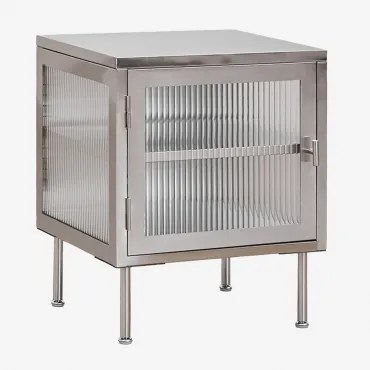 Nachtkastje Van Staal En Glas Paoline Grijs – Chroom - Sklum