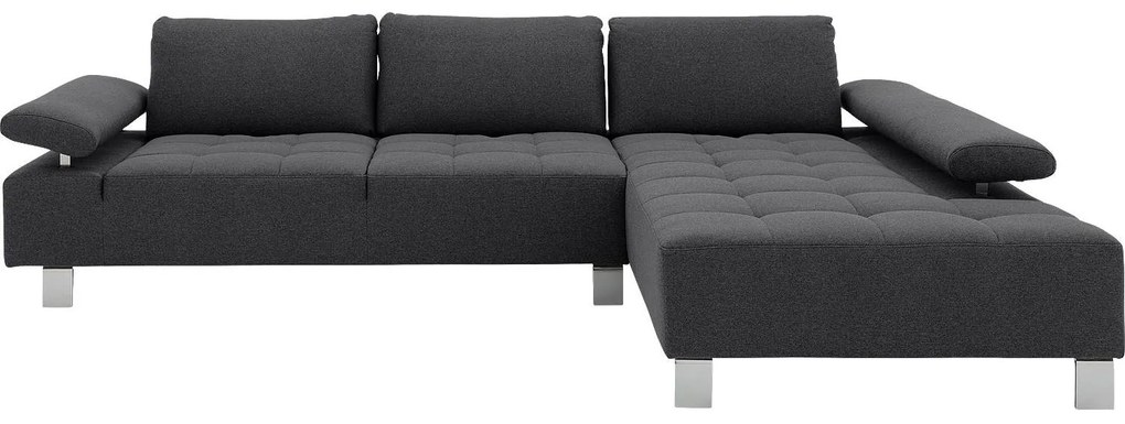 Goossens  donkergrijs, stof, 3-zits, modern design met chaise longue rechts