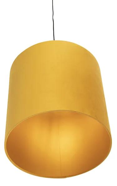 Stoffen Eettafel / Eetkamer Hanglamp met velours kap geel met goud 40 cm - Combi Landelijk / Rustiek E27 cilinder / rond rond Binnenverlichting Lamp