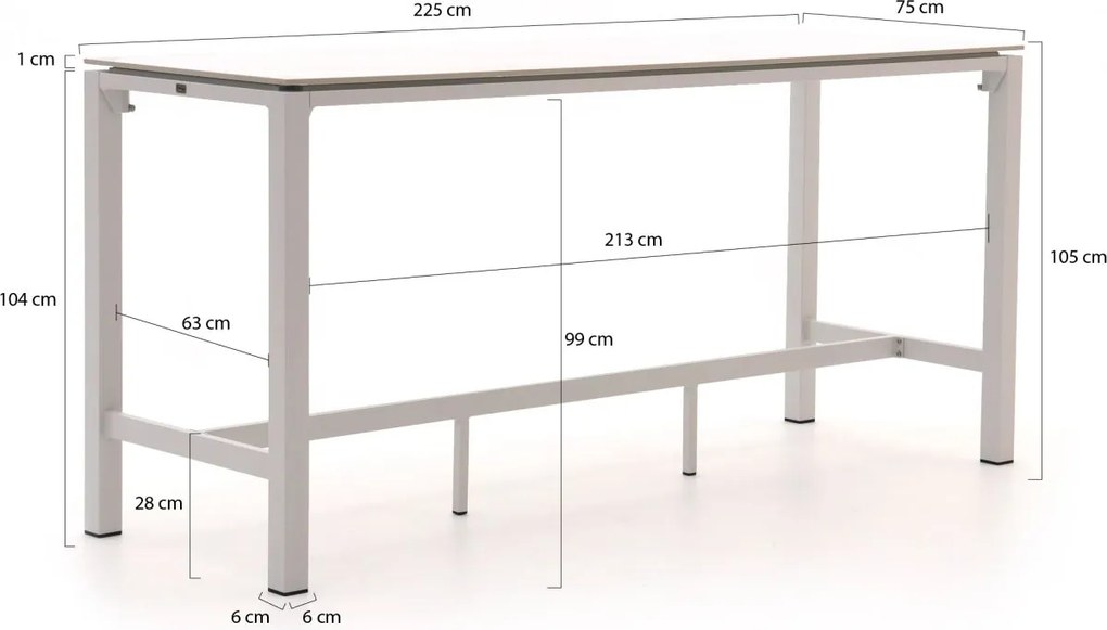 Bartafel Bellagio  | Rechthoekig  | Tuintafel Sintered stone | 225x75cm | 6 personen | Kees Smit Tuinmeubelen