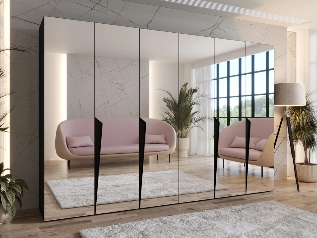 Kledingkast Hartford 617, Zwart, 202x300x52cm, 210.5 kg, Kledingkast deuren: Met scharnieren