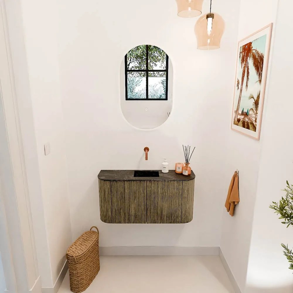 Mondiaz Joya DLux 85cm toiletmeubel ronding links/rechts dusk met wastafel faye midden zonder kraangat lava