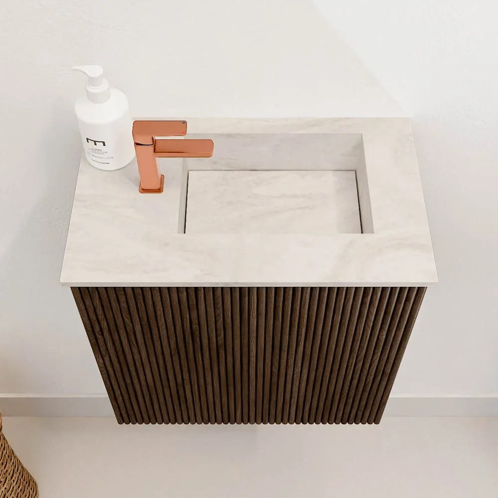 Mondiaz Joya DLux 40cm toiletmeubel walnut met wastafel faye rechts 1 kraangat ostra