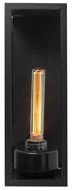 Moderne rechthoekige buiten wandlamp zwart met glas - Rotterdam Long