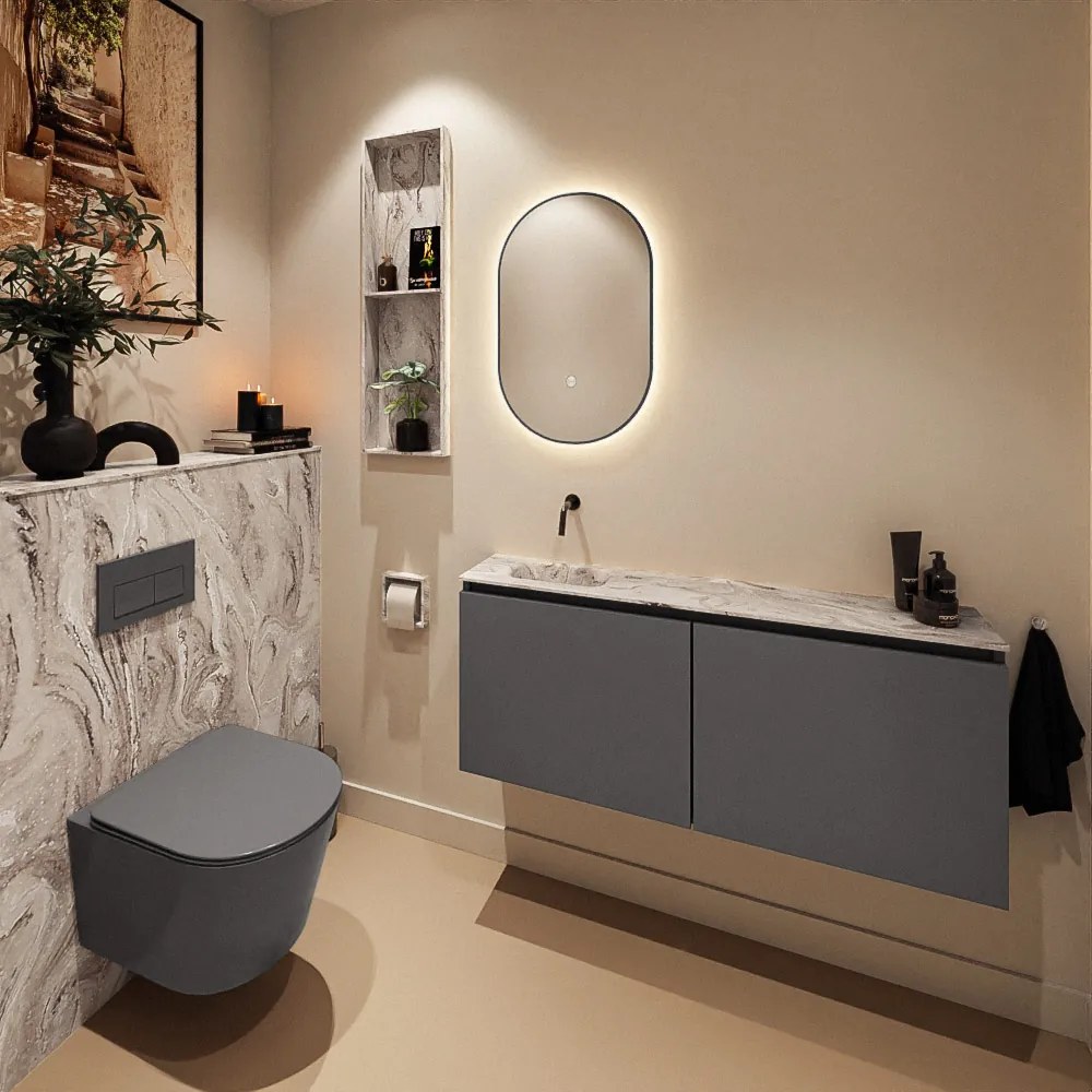 Mondiaz Ture DLux toiletmeubel 120cm dark grey met wastafel glace links zonder kraangat