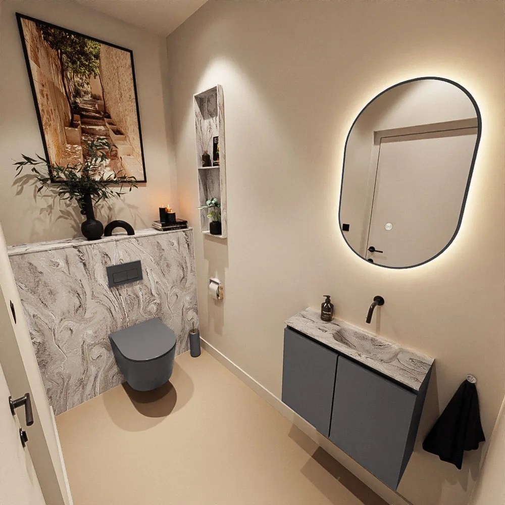 Mondiaz Ture DLux toiletmeubel 60cm dark grey met wastafel glace rechts zonder kraangat