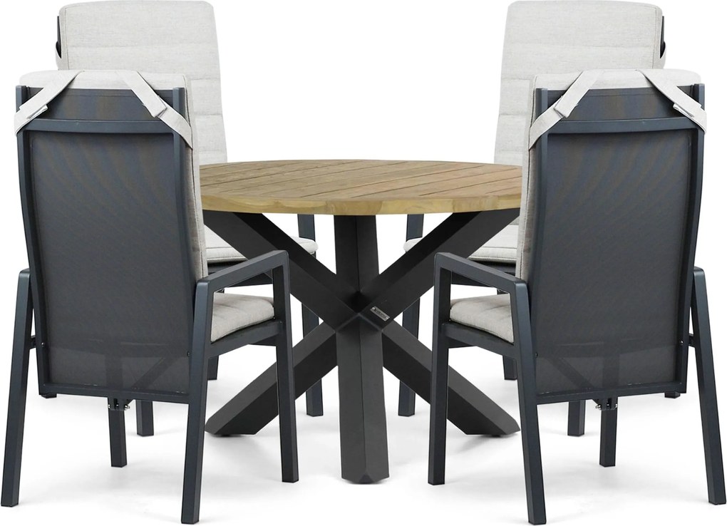 Tuinset Ronde Tuintafel 4 personen 120 cm Aluminium Grijs  Lifestyle Garden Furniture Vivaro/Rockville