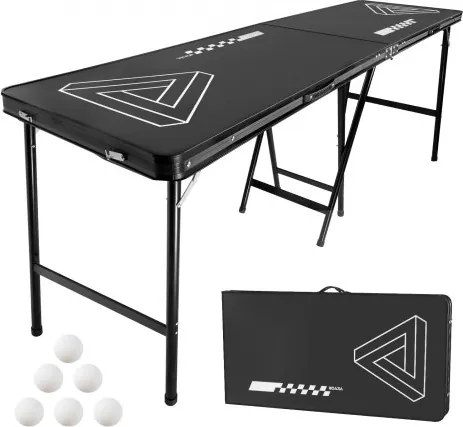 VEVOR Draagbare Beer Pong-tafel, opvouwbaar en verhoogd (240 x 60 x 90 cm), Beer Pong-tafel met handgrepen en 6 pongballen, achterkleptafel voor kantoor, achterklepfeest, reizen en kamperen, zwart