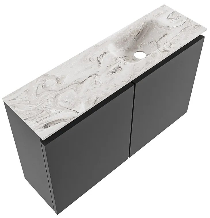 Mondiaz Ture DLux toiletmeubel 80cm dark grey met wastafel glace rechts met kraangat