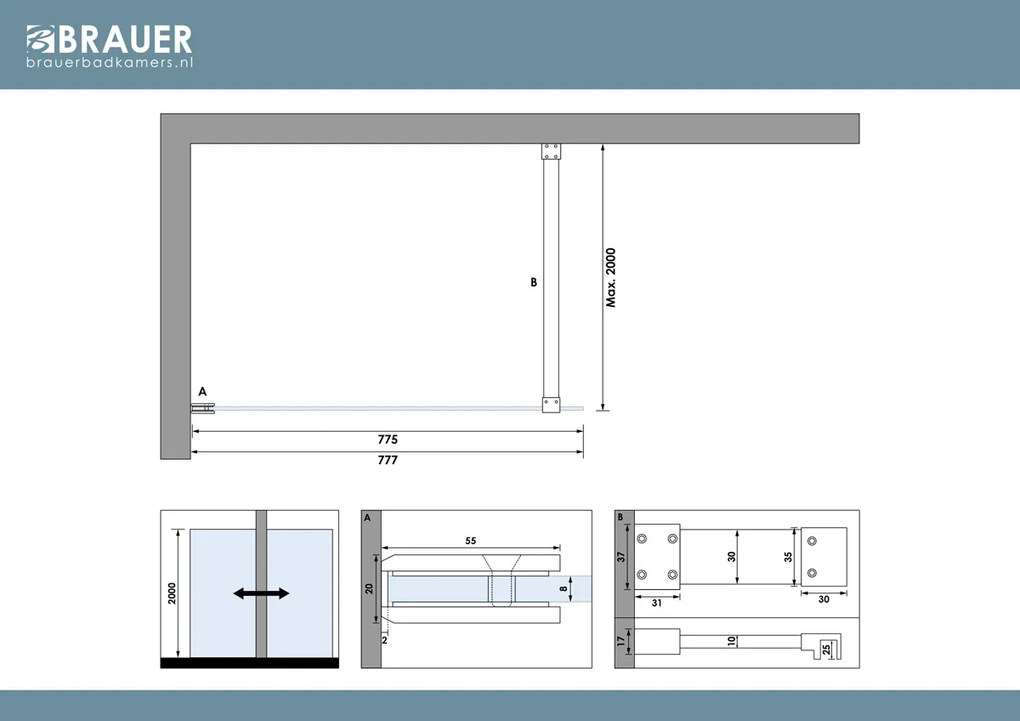 Brauer Void profielloze inloopdouche 80cm koper geborsteld PVD