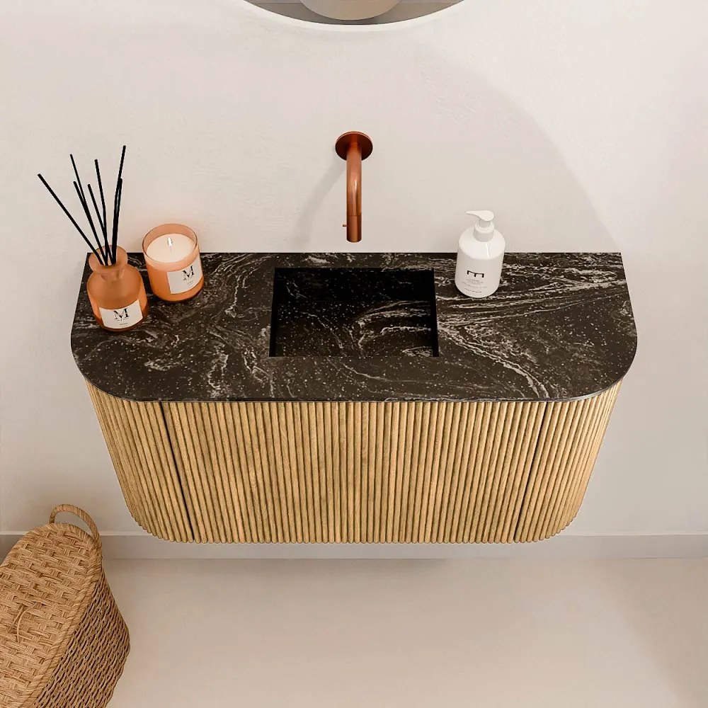 Mondiaz Joya DLux 75cm toiletmeubel ronding links/rechts oak met wastafel faye midden zonder kraangat lava