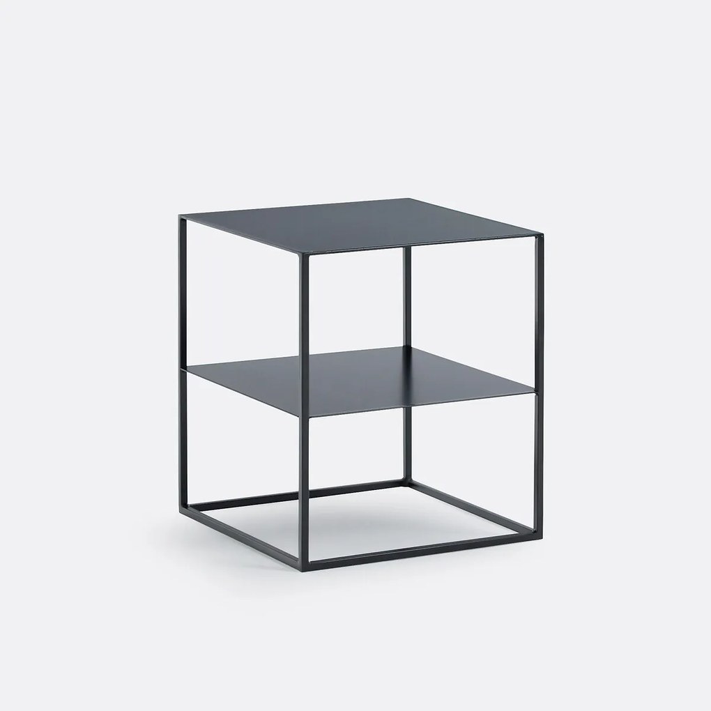 Nachttafel in staal, 2 legplanken, Janik