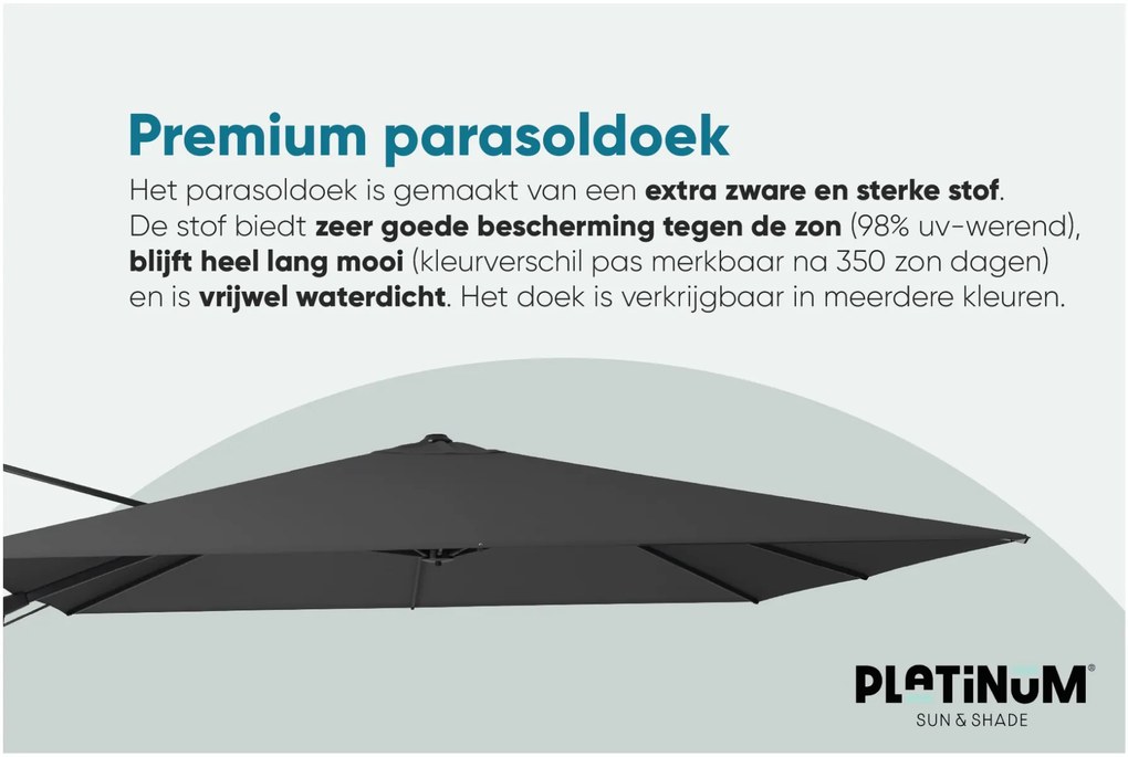 Platinum Challenger zweefparasol T2 - 3x3 m. - Manhattan Grey - met ingraafvoet en hoes