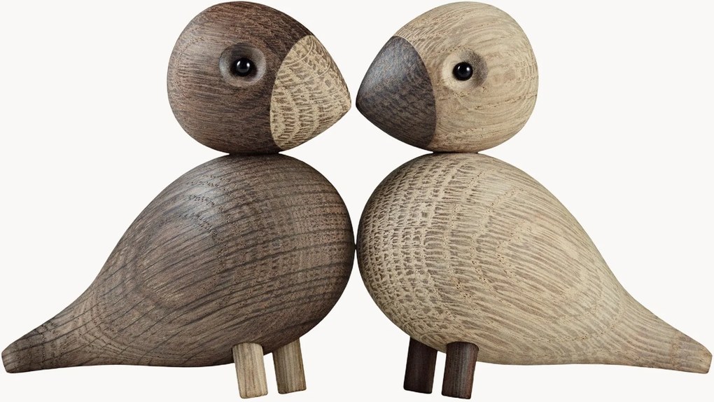 Decoratieve objecten Lovebirds van eikenhout, 2-delig