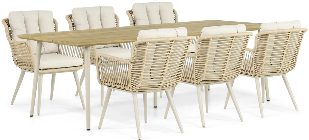 Tuinset 6 personen 240 cm Aluminium/wicker Taupe Coco Custa/Montana