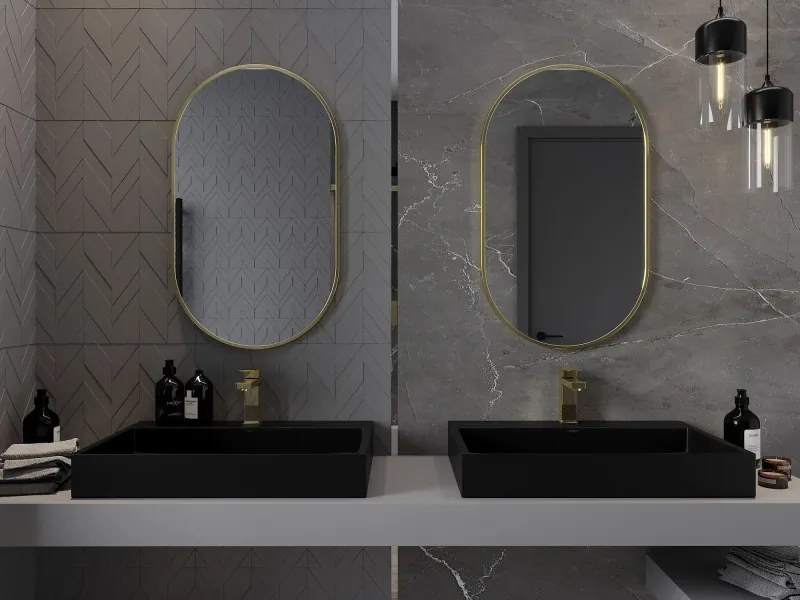 Mexen Loft Ovale badkamerspiegel 85 x 50 cm, frame in geborsteld goud - 9851-085-050-000-50