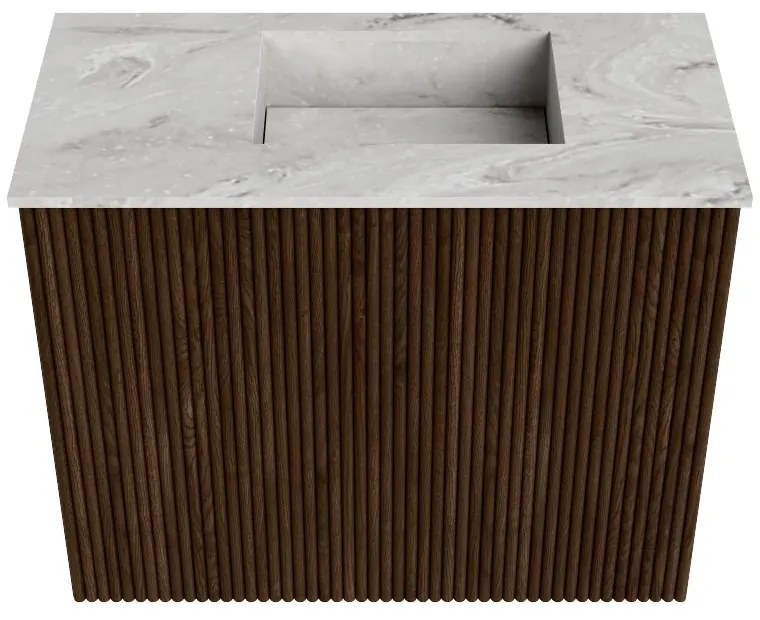 Mondiaz Joya DLux 50cm toiletmeubel walnut met wastafel faye rechts 1 kraangat glace