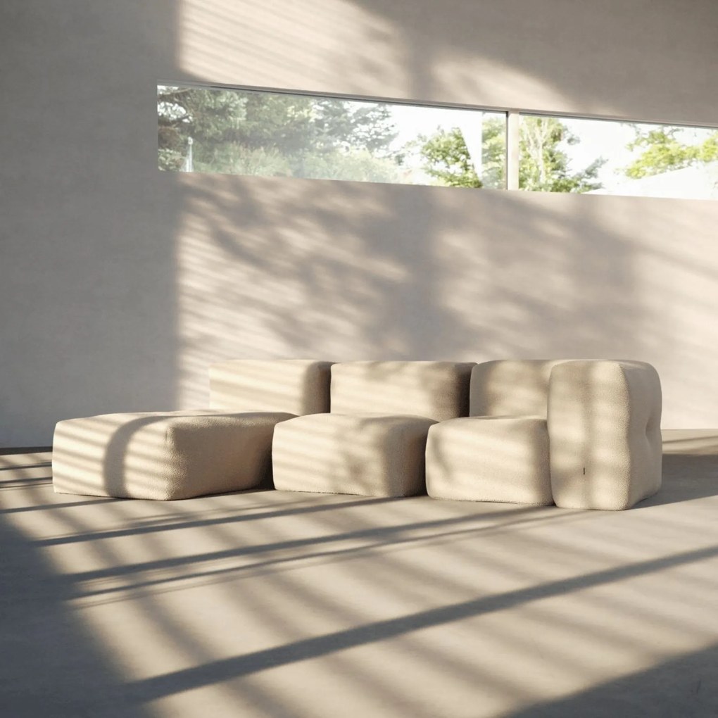 Soft Zitzak Indoor 3 Seater + Lounger - Teddy Beige