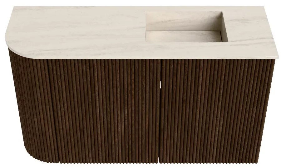 Mondiaz Joya DLux 70cm toiletmeubel ronding links walnut met wastafel faye rechts zonder kraangat meli