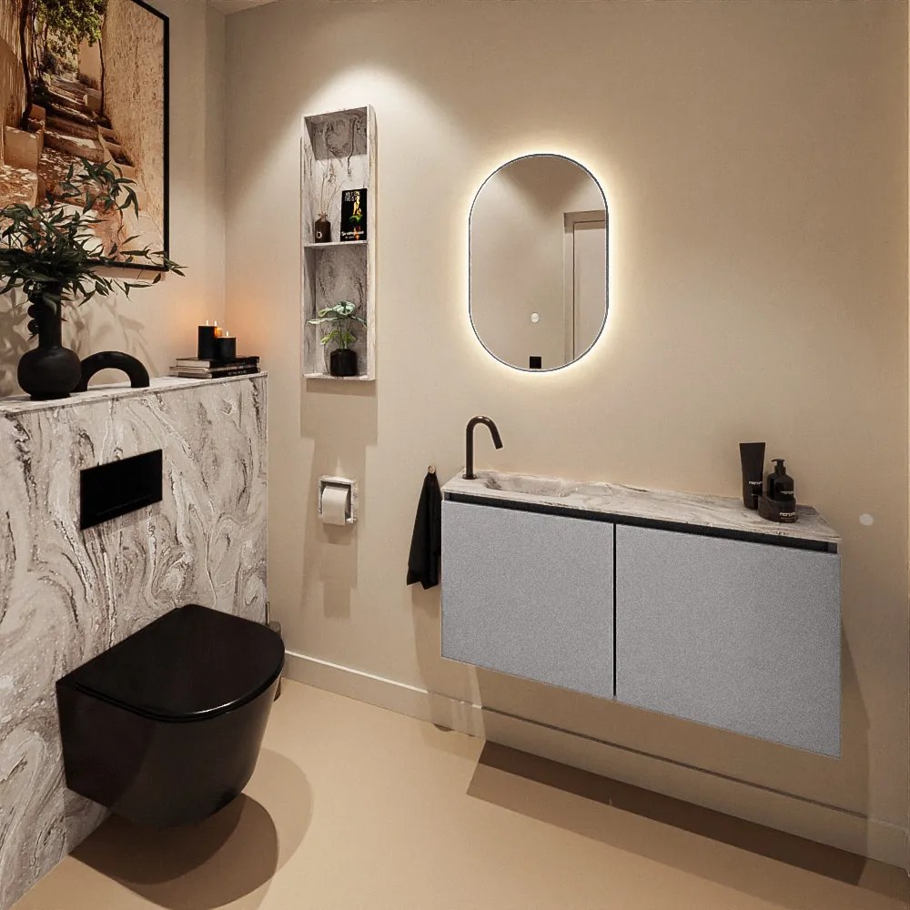 Mondiaz Ture DLux toiletmeubel 100cm plata met wastafel glace links met kraangat