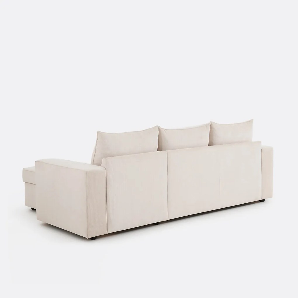 3-zits hoekslaapbank met opbergruimte, fijn ribfluweel, FLO