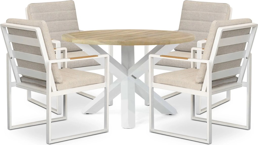 Tuinset Ronde Tuintafel 4 personen 120 cm Aluminium Wit Lifestyle Garden Furniture Alessio/Wellington