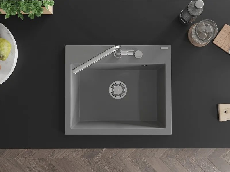 Mexen Oscar granitische spoelbak 1-kommer 580 x 490 mm, grijs, chroom sifon - 6519581000-71