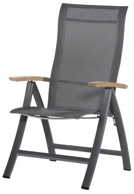 4 Seasons Outdoor | Sentosa reclining chair with teak arms, anthracites  Tuinstoel    antraciet weerbestendig