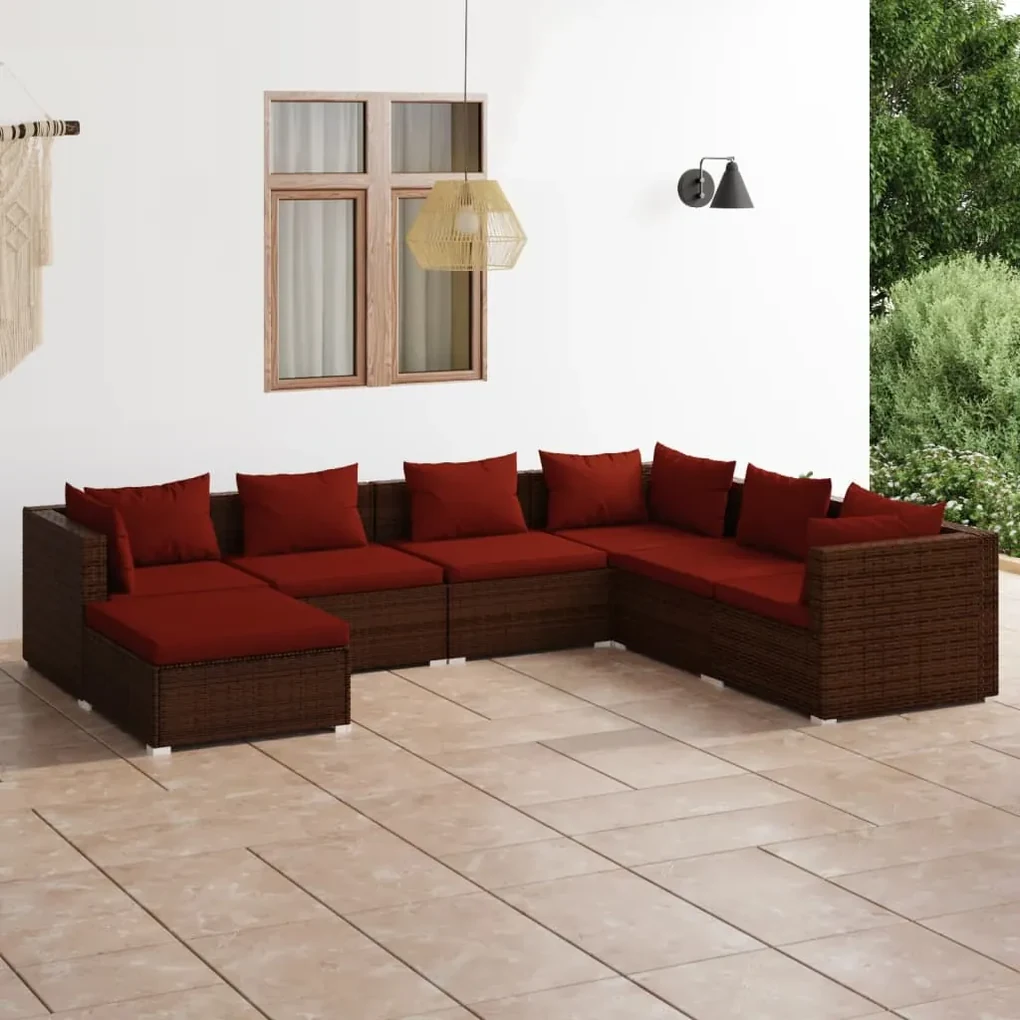 vidaXL 7-delige Loungeset met kussens poly rattan bruin