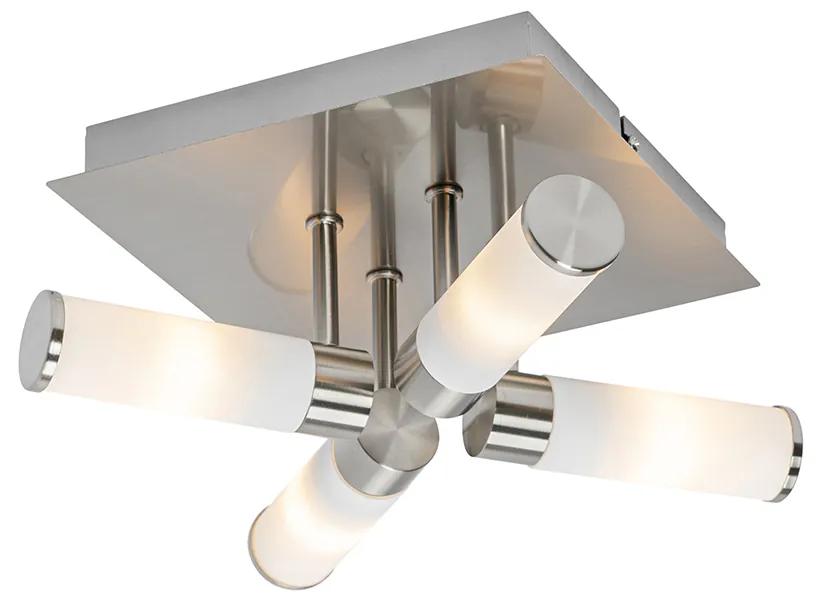 Moderne badkamer plafondlamp staal 4-lichts IP44 - Bath Modern G9 IP44 vierkant Lamp