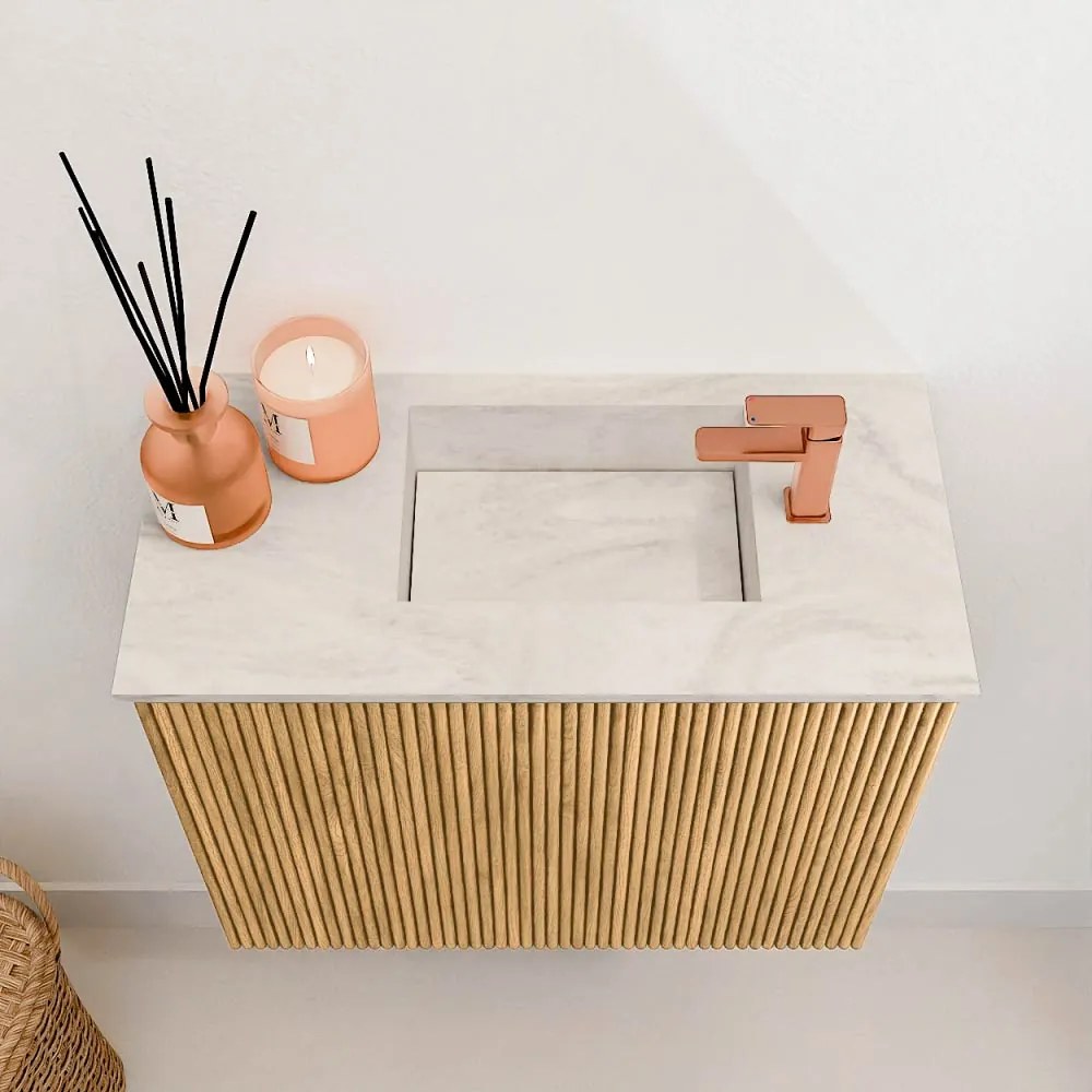 Mondiaz Joya DLux 50cm toiletmeubel oak met wastafel faye rechts 1 kraangat ostra