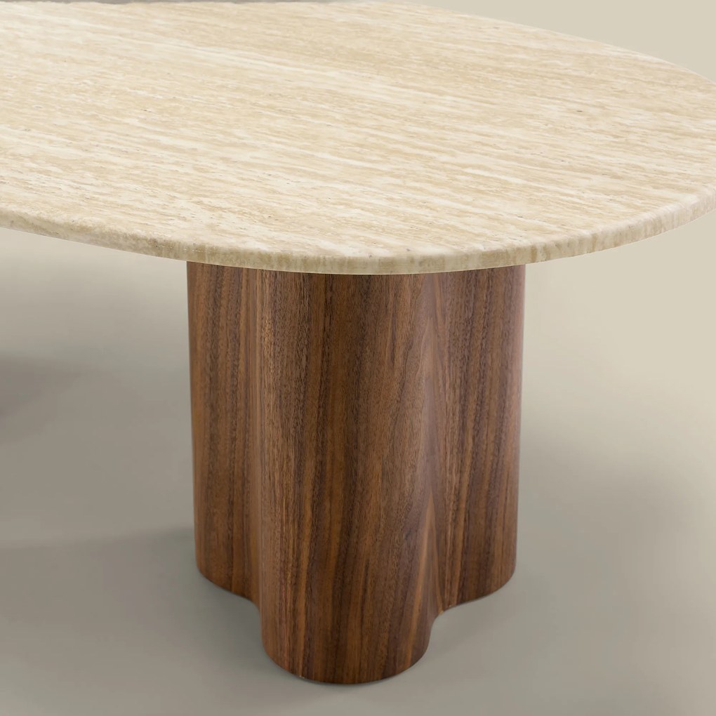 Salontafel Walnoot Met Travertin - 130 X 70cm.