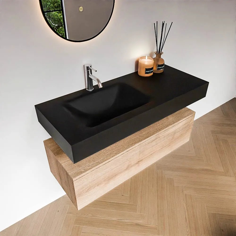 Zaro Alan badmeubel 110cm washed oak 1 lade met vrijhangende wastafel cloud links 1 kraangat urban