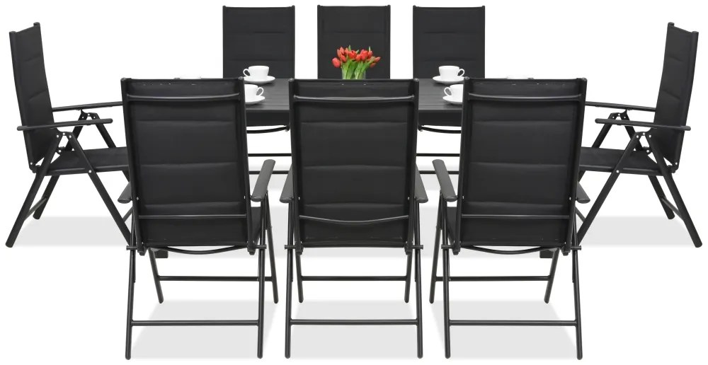 Aluminium tuinmeubelen polywood met grote tafel Verona voor 8 personen Garden Point zwart