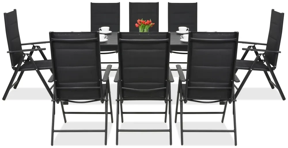 Aluminium tuinmeubelen polywood met grote tafel Verona voor 8 personen Garden Point zwart