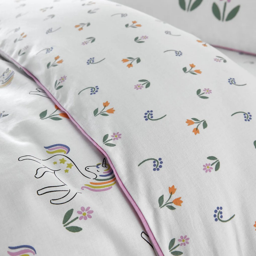 Dekbedovertrek in 50% gerecycled katoen, eenhoornprint, TAMILA