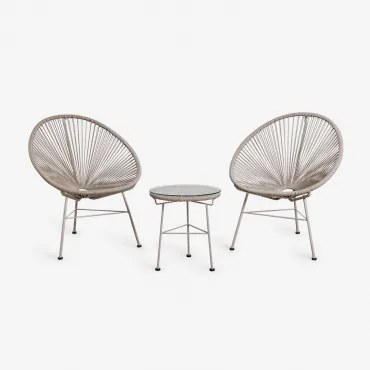 Loungeset Met 2 Fauteuils En Bijzettafel In Staal En Synthetisch Wicker New Acapulco Moka Bruin - Sklum