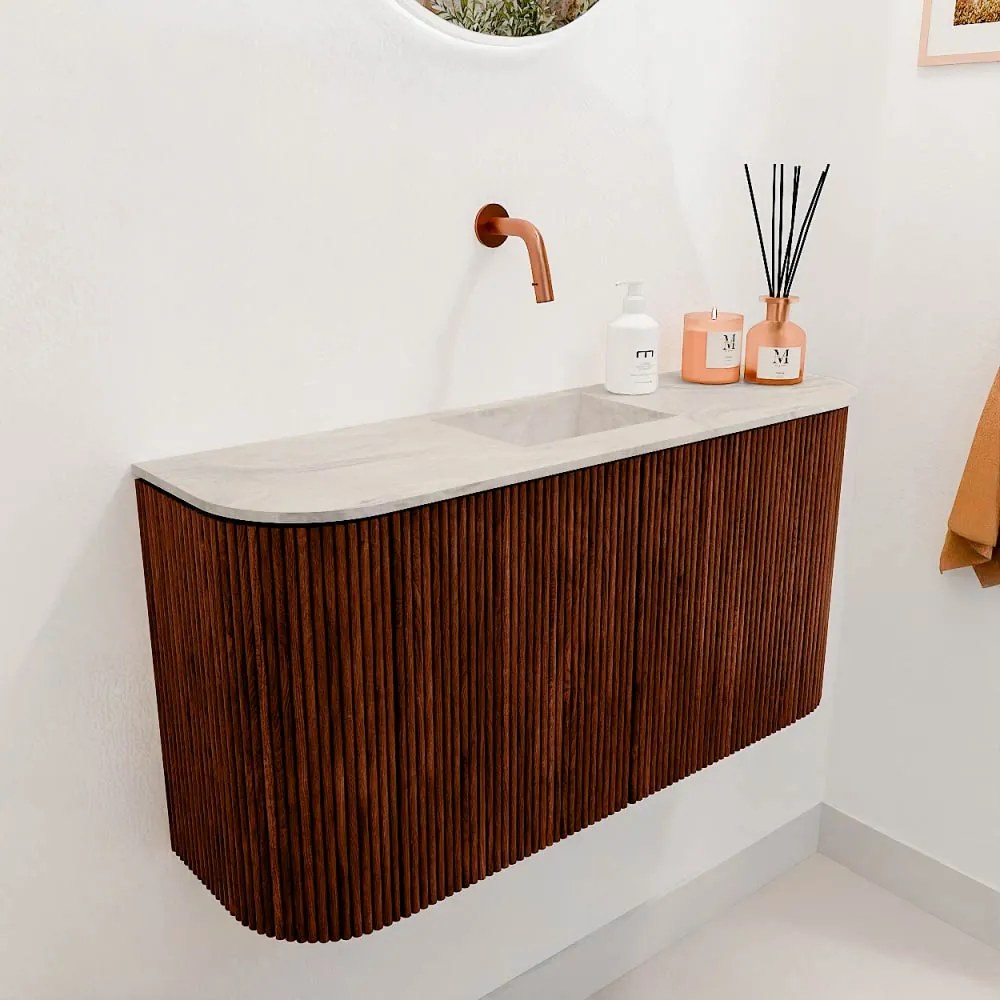 Mondiaz Joya DLux 85cm toiletmeubel ronding links/rechts ruby met wastafel faye midden zonder kraangat ostra