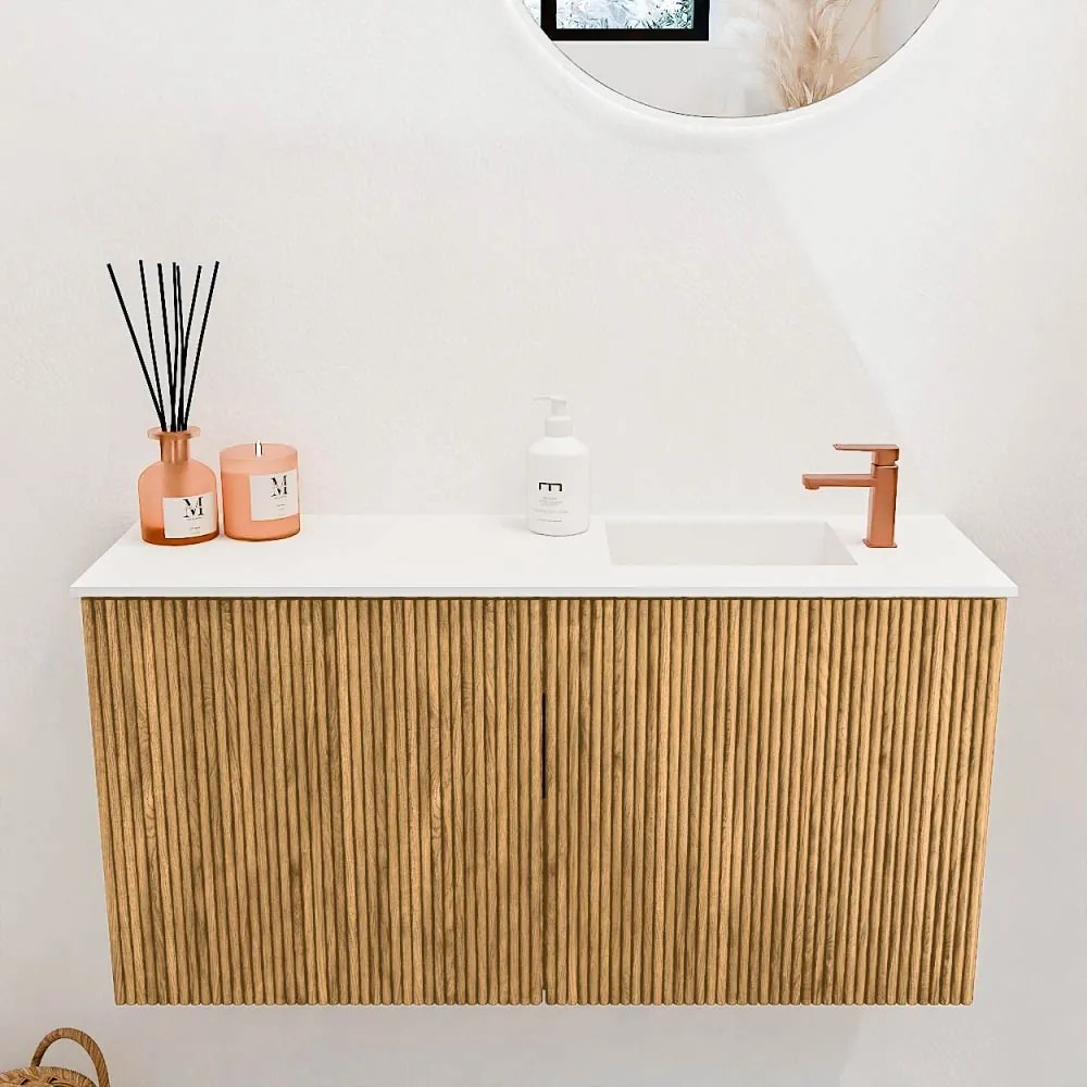 Mondiaz Joya 80cm toiletmeubel oak met wastafel faye rechts 1 kraangat talc