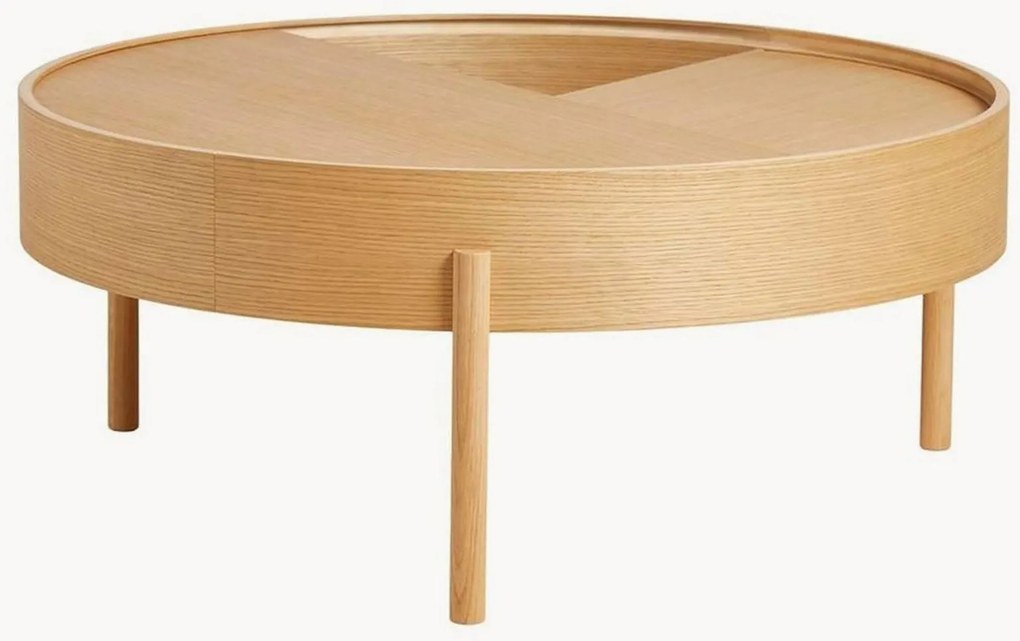 Ronde houten salontafel Arc met opbergruimte