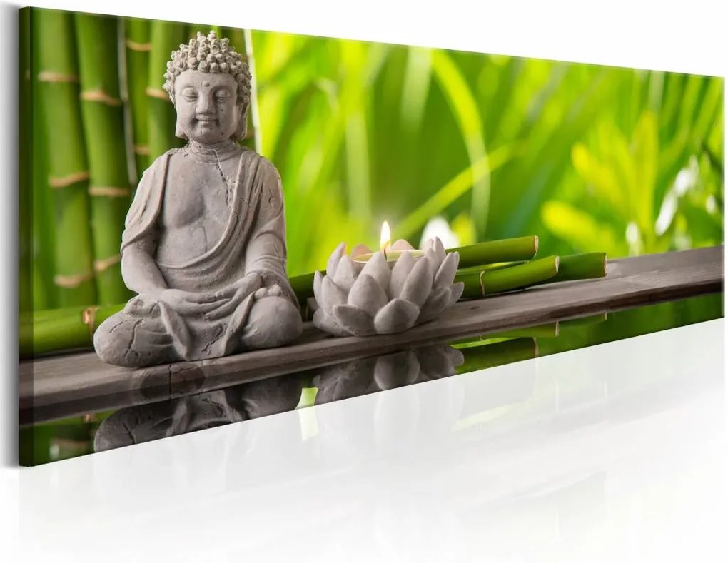 Schilderij - Buddha: Meditation , boeddha , grijs groen