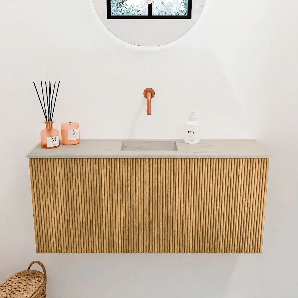 Mondiaz Joya DLux 90cm toiletmeubel oak met wastafel faye midden zonder kraangat opalo