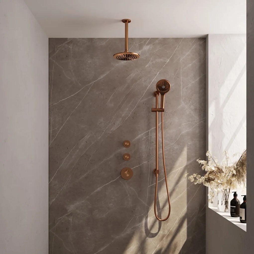 Brauer Copper Edition complete inbouw regendouche met 3 standen handdouche, plafondarm, glijstang en hoofddouche 20cm set 23 koper geborsteld PVD