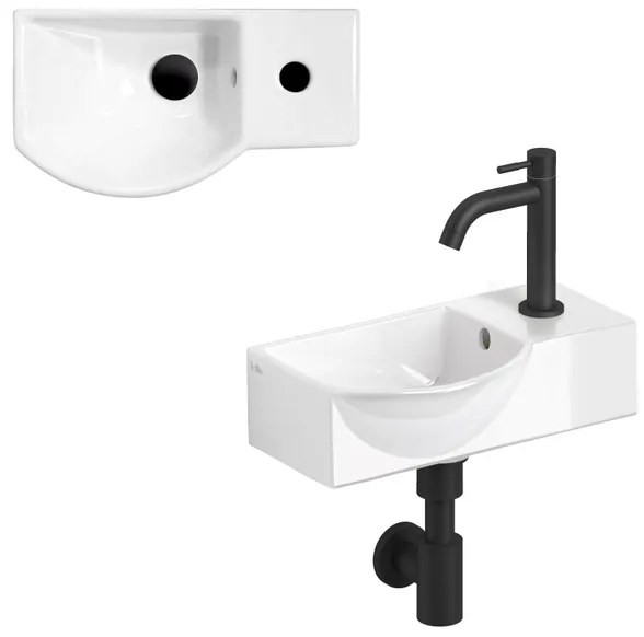 Clou InBe Fonteinset - 41x22.5x11cm - met kraan - met waste - met sifon - wit keramiek - mat zwart IB/03.03093.21