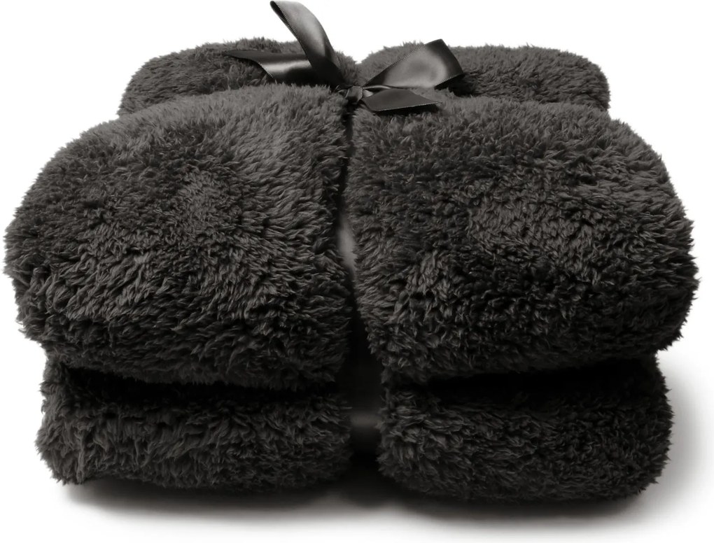 Unique Living fleece plaid'Teddy'150x200cm - Donkergrijs